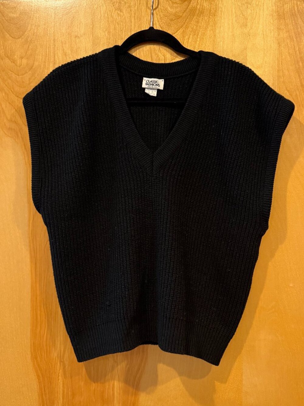 Vintage Black Sweater Vest Knit V Neck Oversized Size L